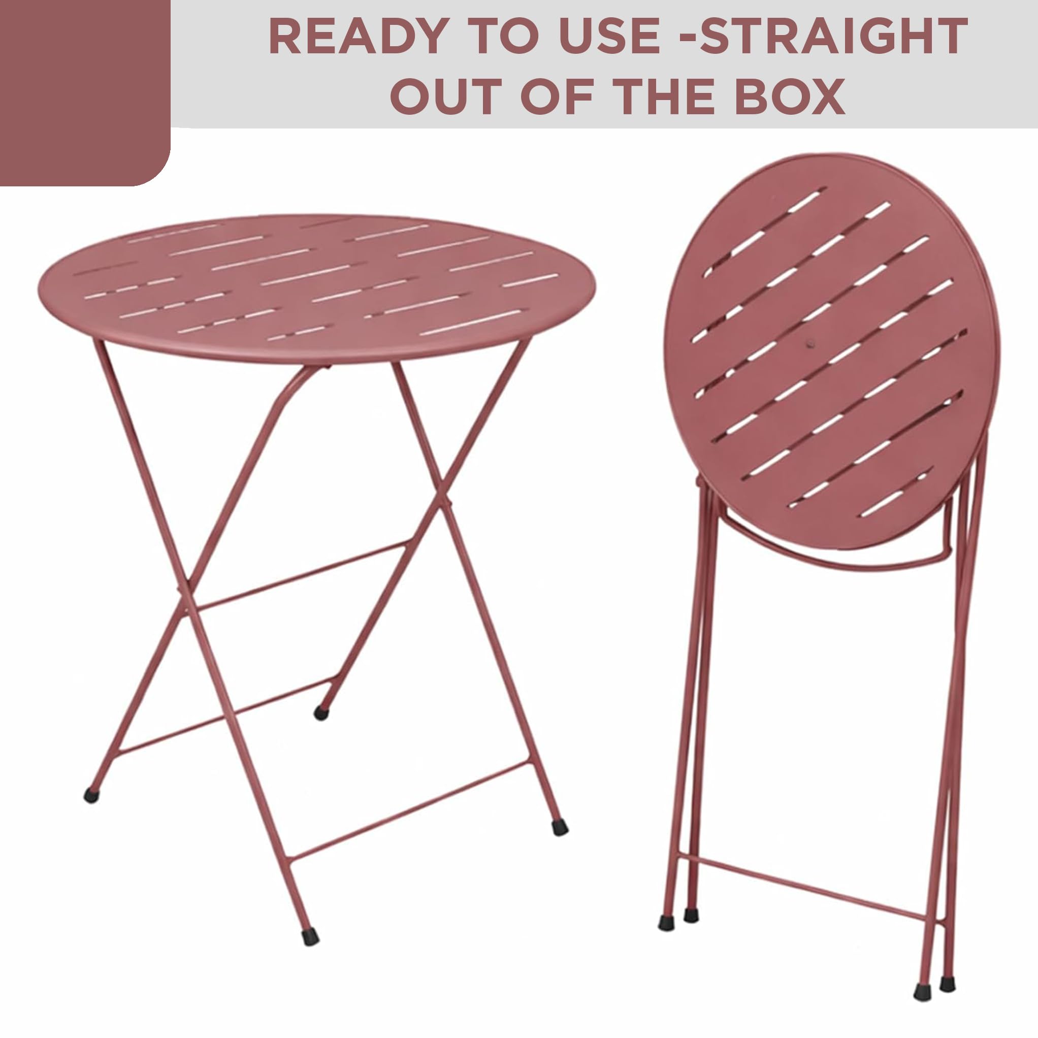 3-Piece Metal Folding Bistro Set with 20" Round Table & 2 Chairs