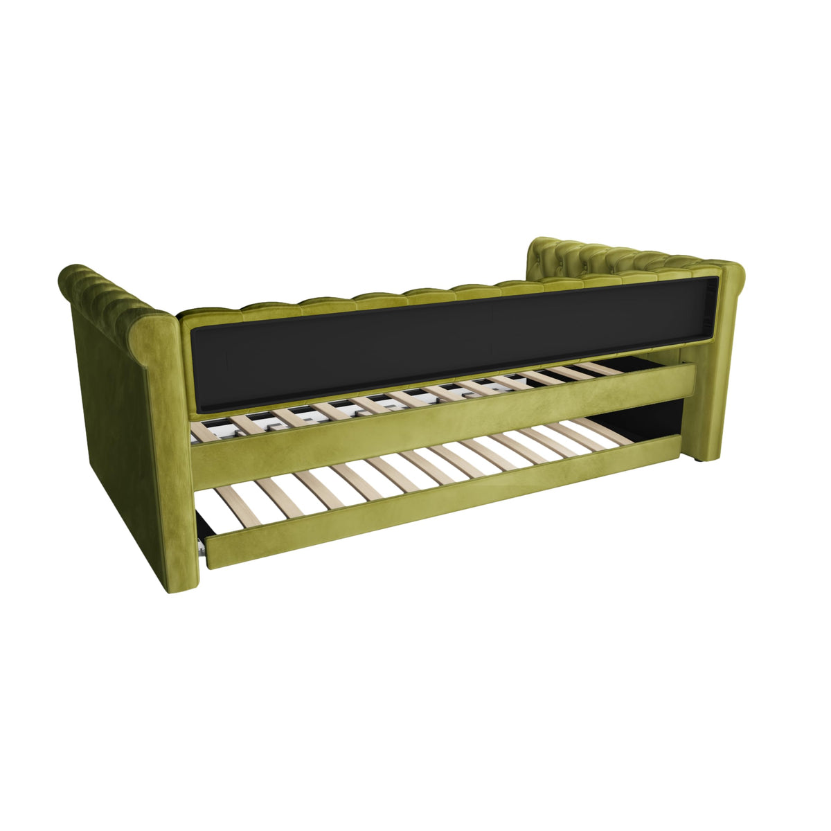 Merax Twin Size Upholstered Daybed with Trundle, Modern Velvet Sofa Bed with Tufted Button Design and Curved Armrests for Living Room, Bedroom and Guest Room, No Box Spring Needed, Green