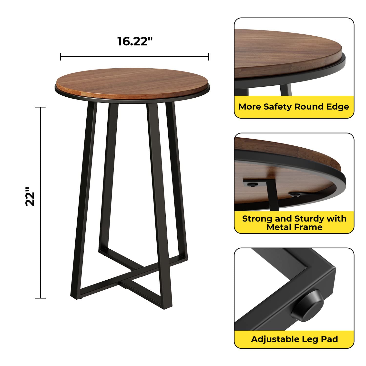 Round Side Table with Metal Frame