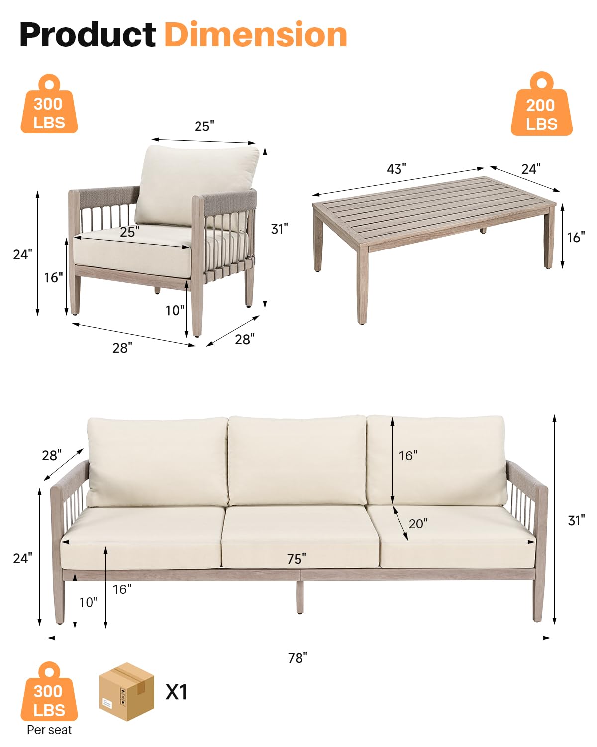 4-Piece Outdoor Patio Sofa Set