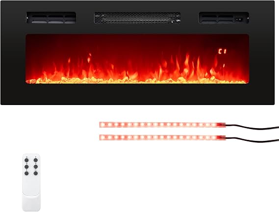 Electric Fireplace Insert with LED Light Strips & Crystal Stones