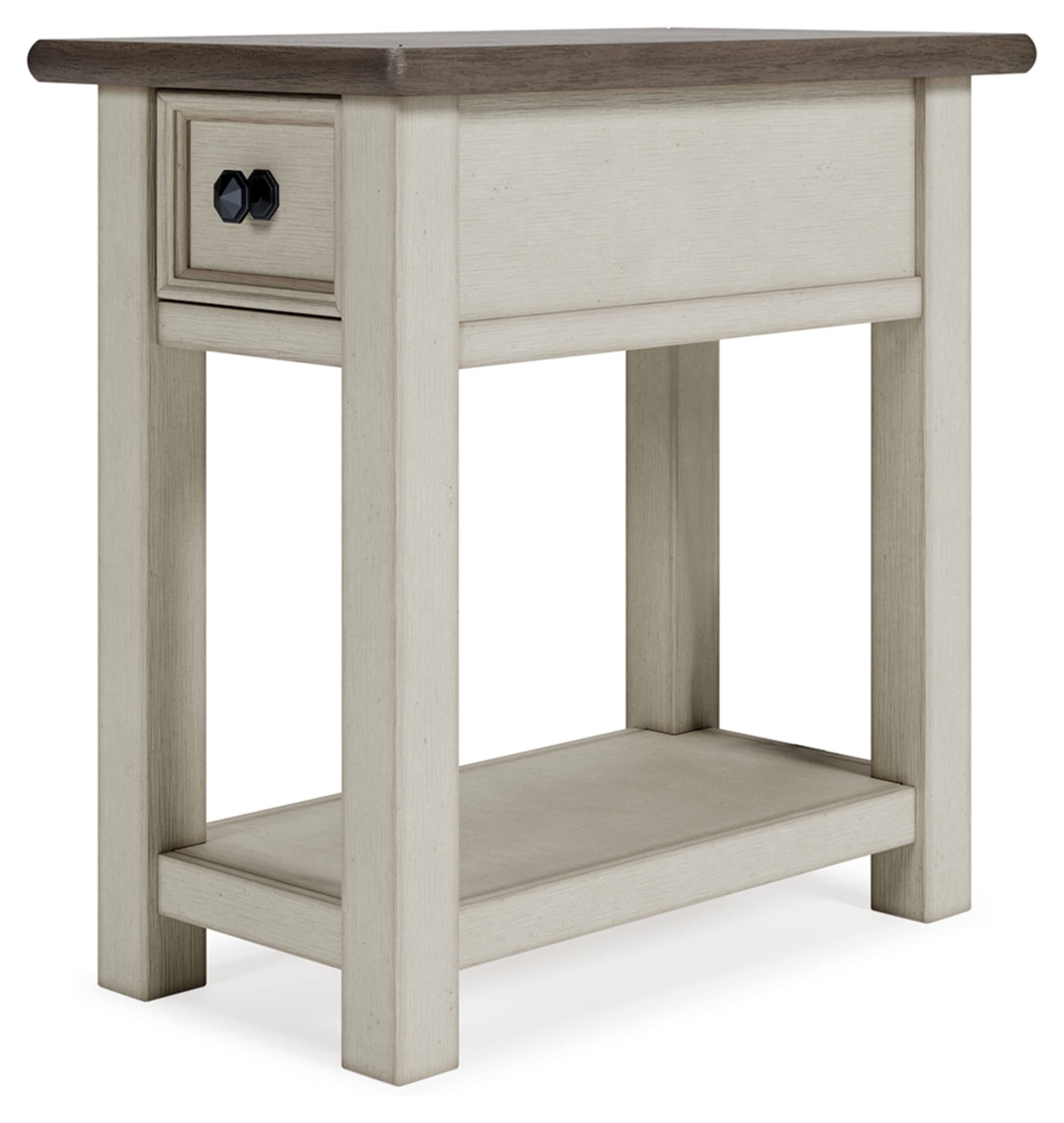 Farmhouse Chairside End Table with Charging Station & Drawer