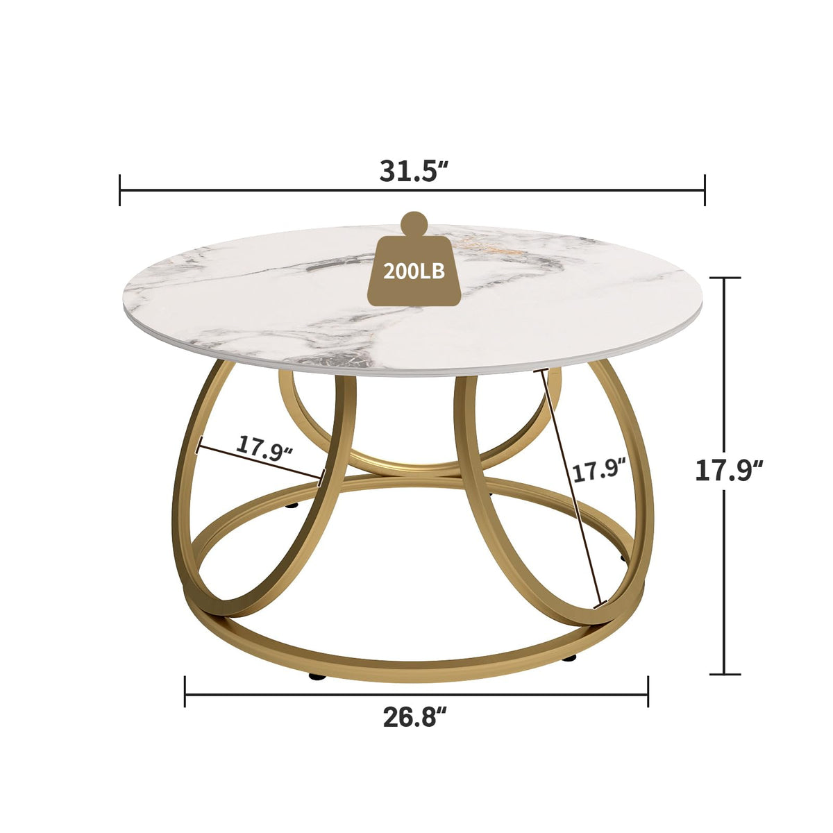 Round Gold Marble-Look Coffee Table
