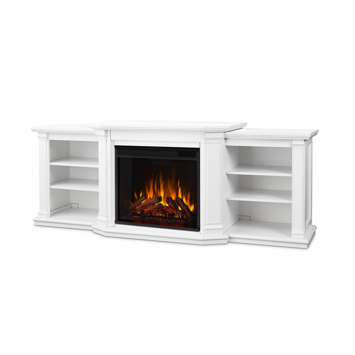 Real Flame Valmont 74" Electric Fireplace TV Stand for TVs up to 70 inches, Entertainment Center with Adjustable Shelves and Storage, TV Stand for Living Room and Bedroom, Remote Control, White