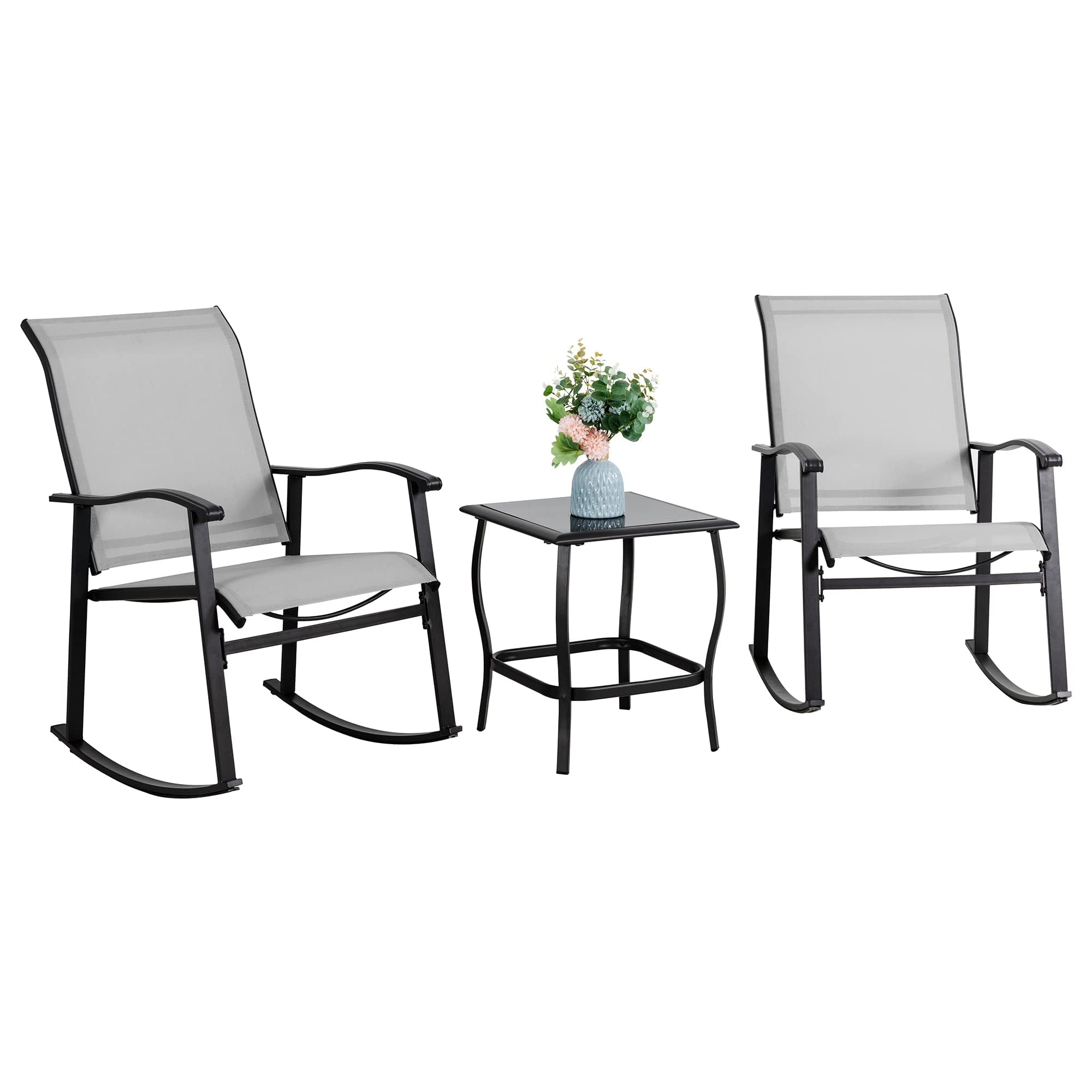 3-Piece Outdoor Rocking Bistro Set with Glass Table
