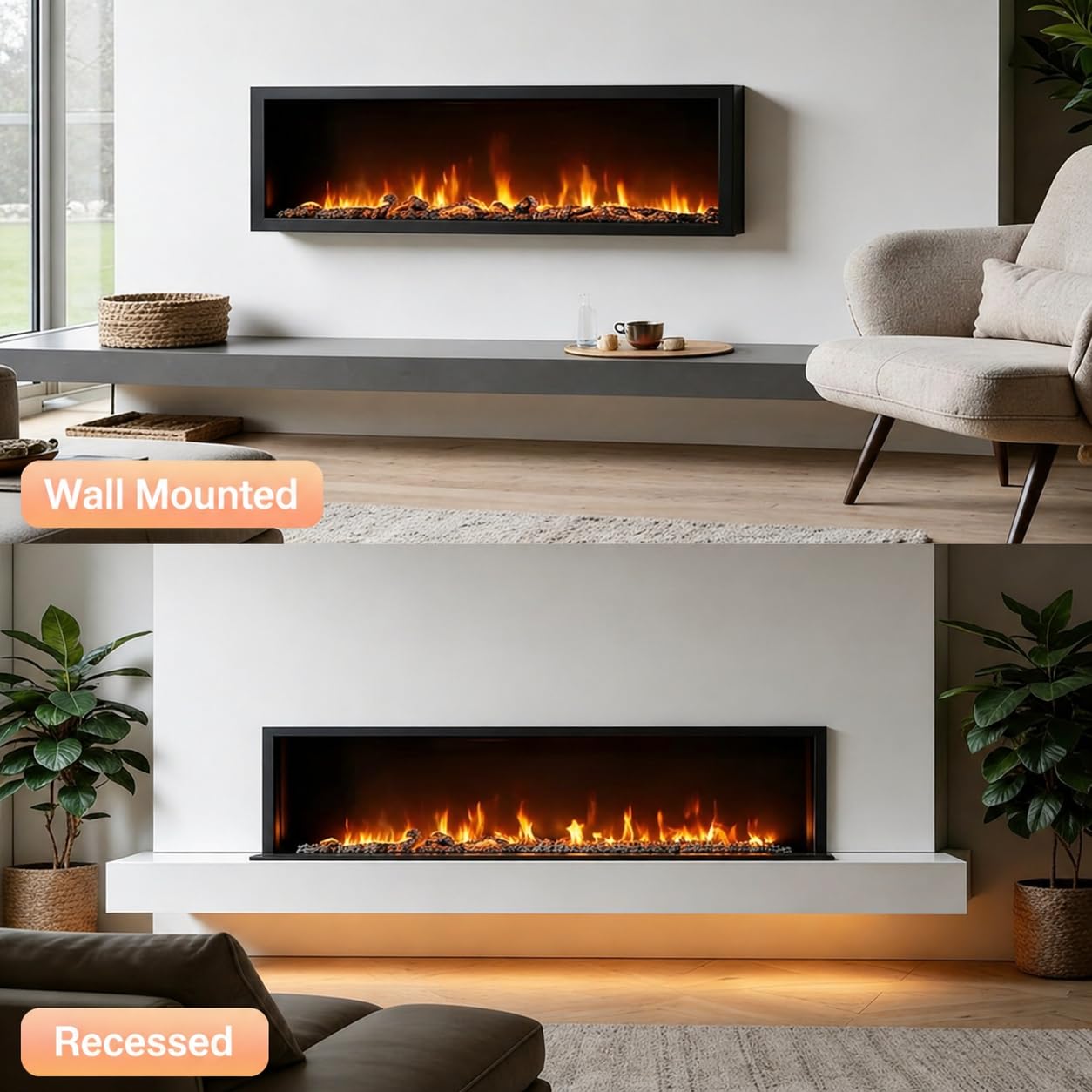 Smart Electric Fireplace – Wall Mount & Recessed