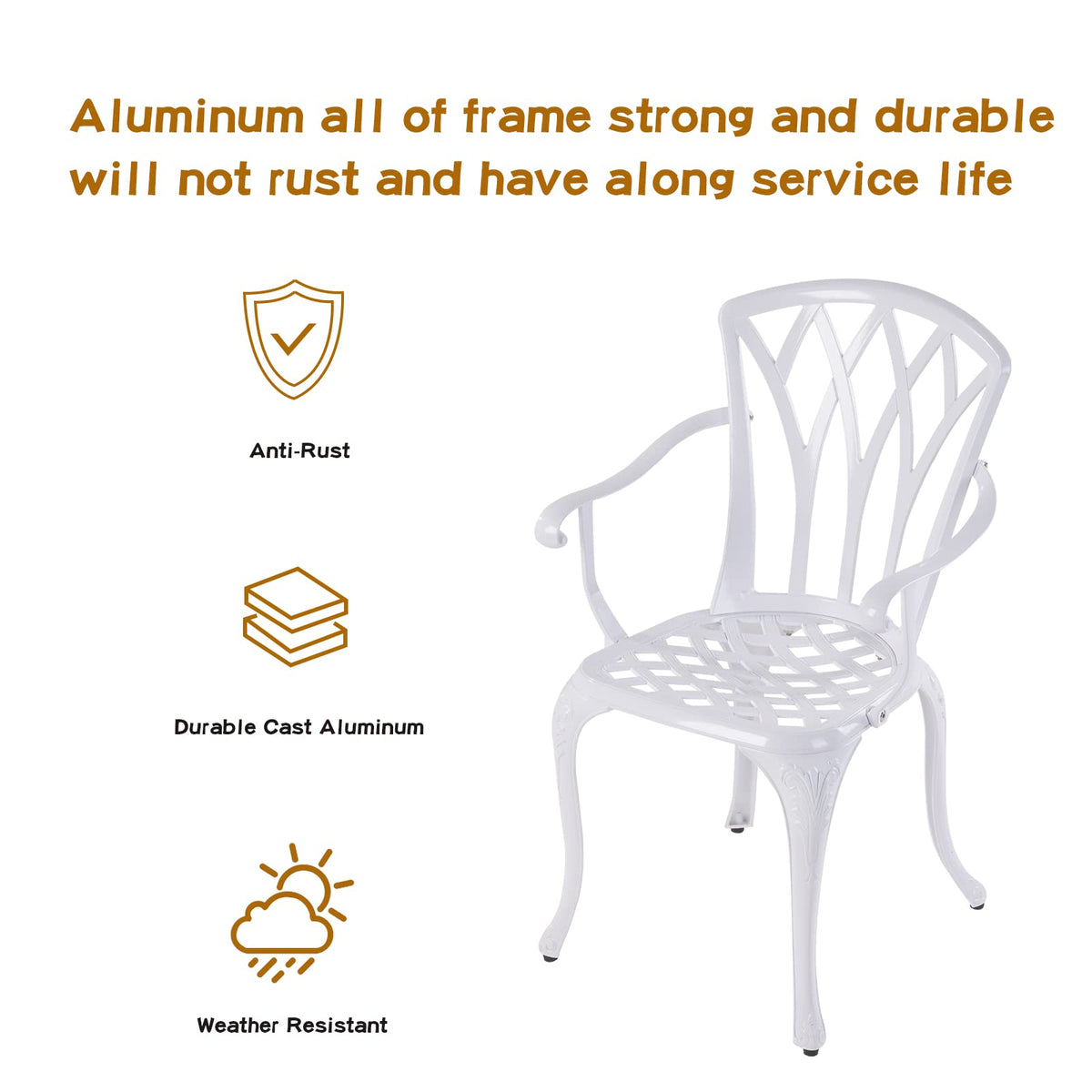 YKSY&YKSY Jardin DE CENTENNAIL 3-Piece Outdoor Bistro Set Cast Aluminum Rust-Resistant Patio Furniture Armchairs Design (White) 1