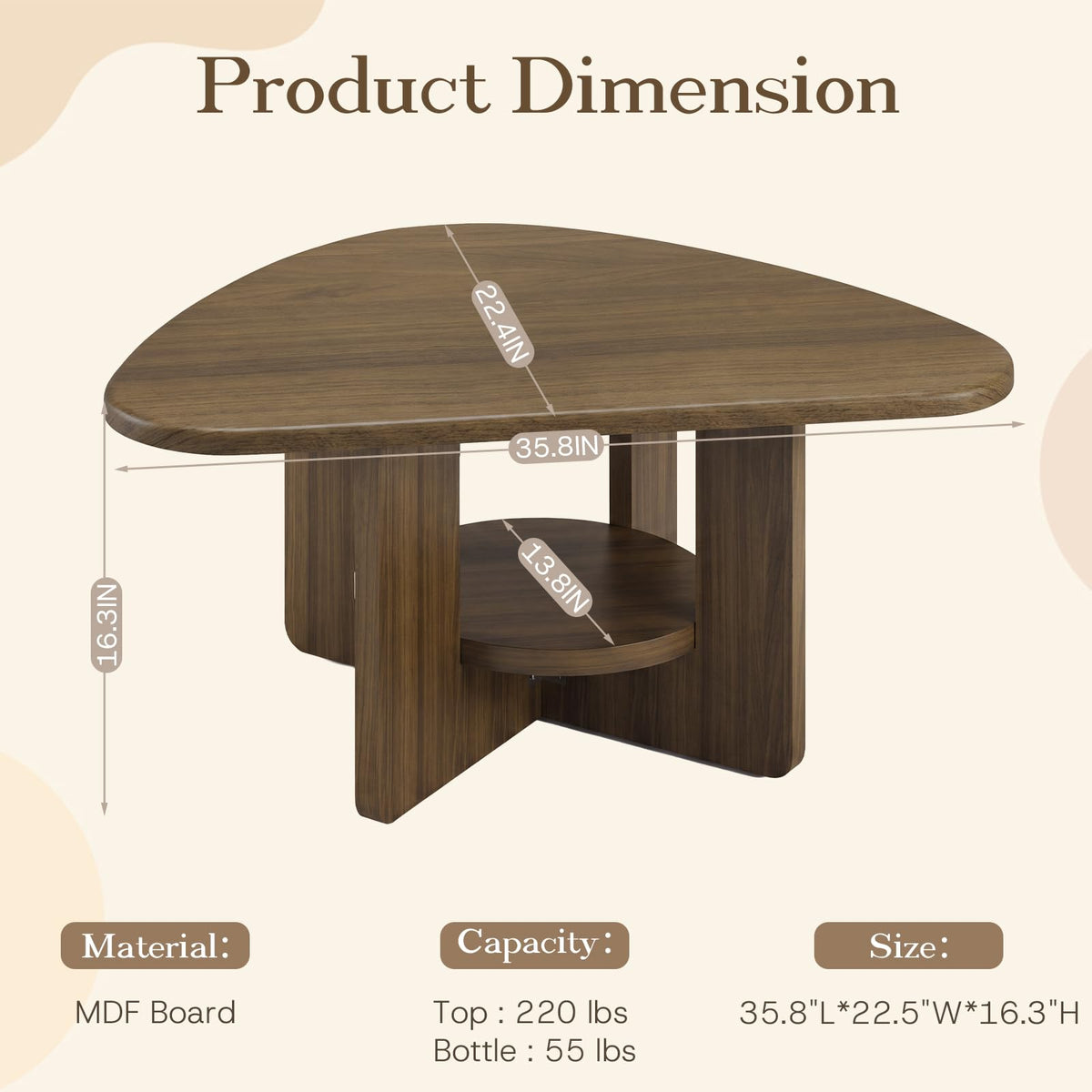 EXPERLAM 35.8" Mid Century Modern Coffee Table for Living Room, Walnut