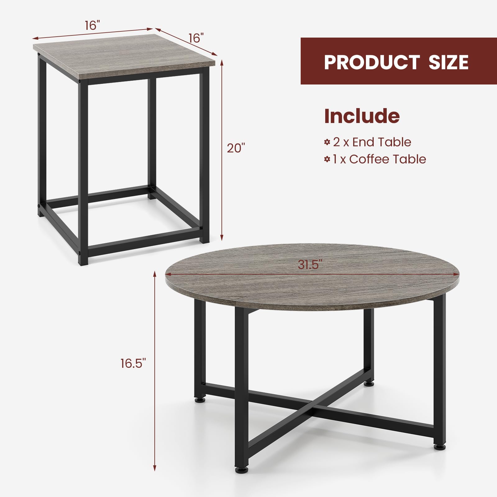 3-Piece Farmhouse Nesting Table Set
