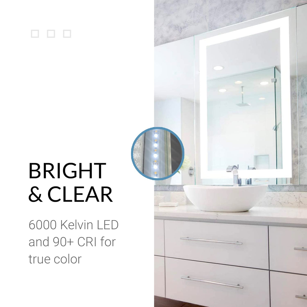 Mirrors & Marble Rectangle LED Vanity Mirror (36" x 36"), Front Lighted Modern Anti Fog Glass for Bathroom, Bedroom, Wall Mounting Home Décor Glass for Over Sink Bathroom, Entryway