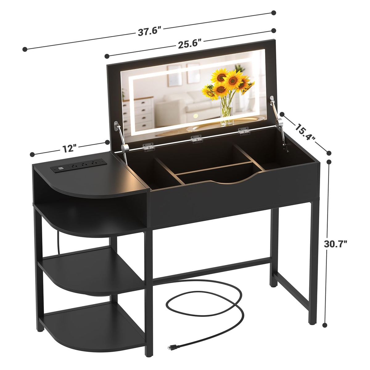 Flip-Top Vanity Desk with Lights