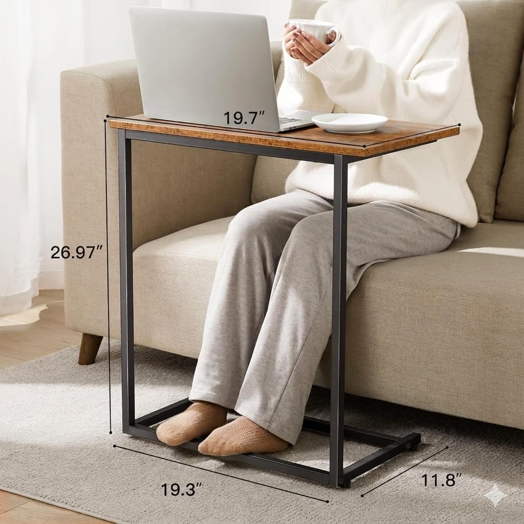 Pipishell C Shaped End Table 27 inches High, Side Table for Couch Slide Under, C Table Sofa Side End Table for Living Room