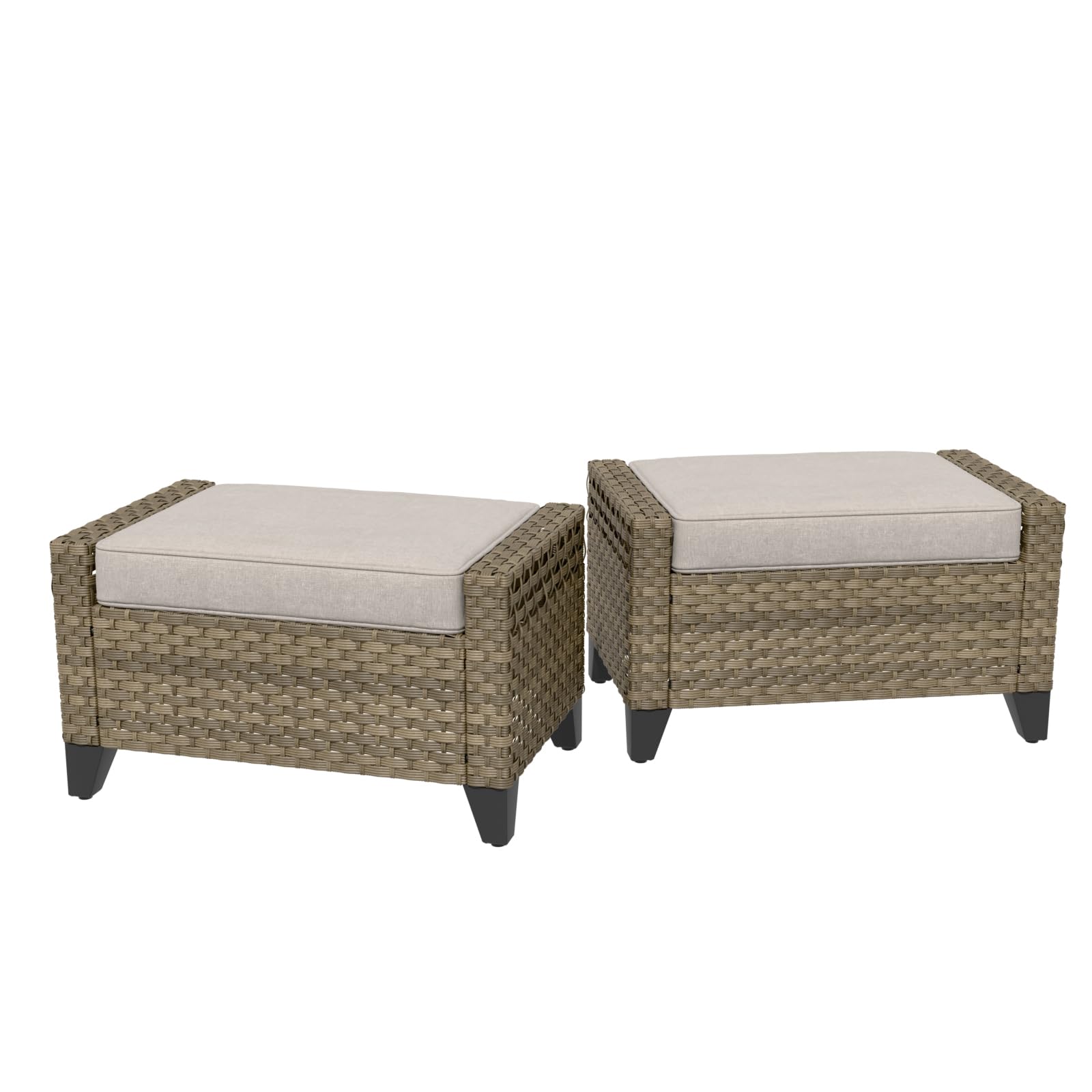 Outdoor Wicker Patio Ottomans Set of 2
