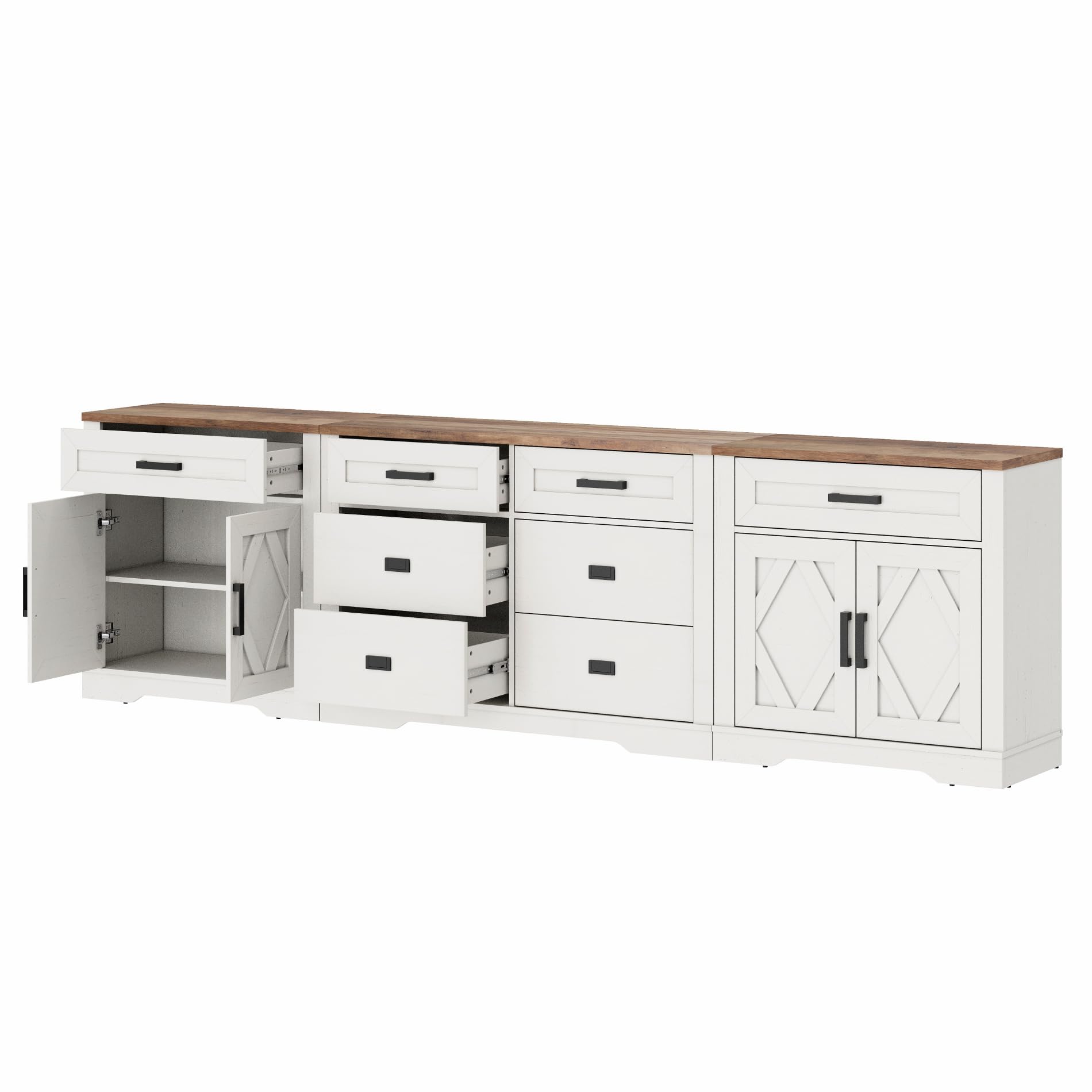 WAMPAT 110" W Large TV Stand,3-in-1 Farmhouse Entertainment Center with Storage Barn Door Cabinet,TV Console Table with Media Cabinet and Drawers for Living Room,Bedroom,Cream White
