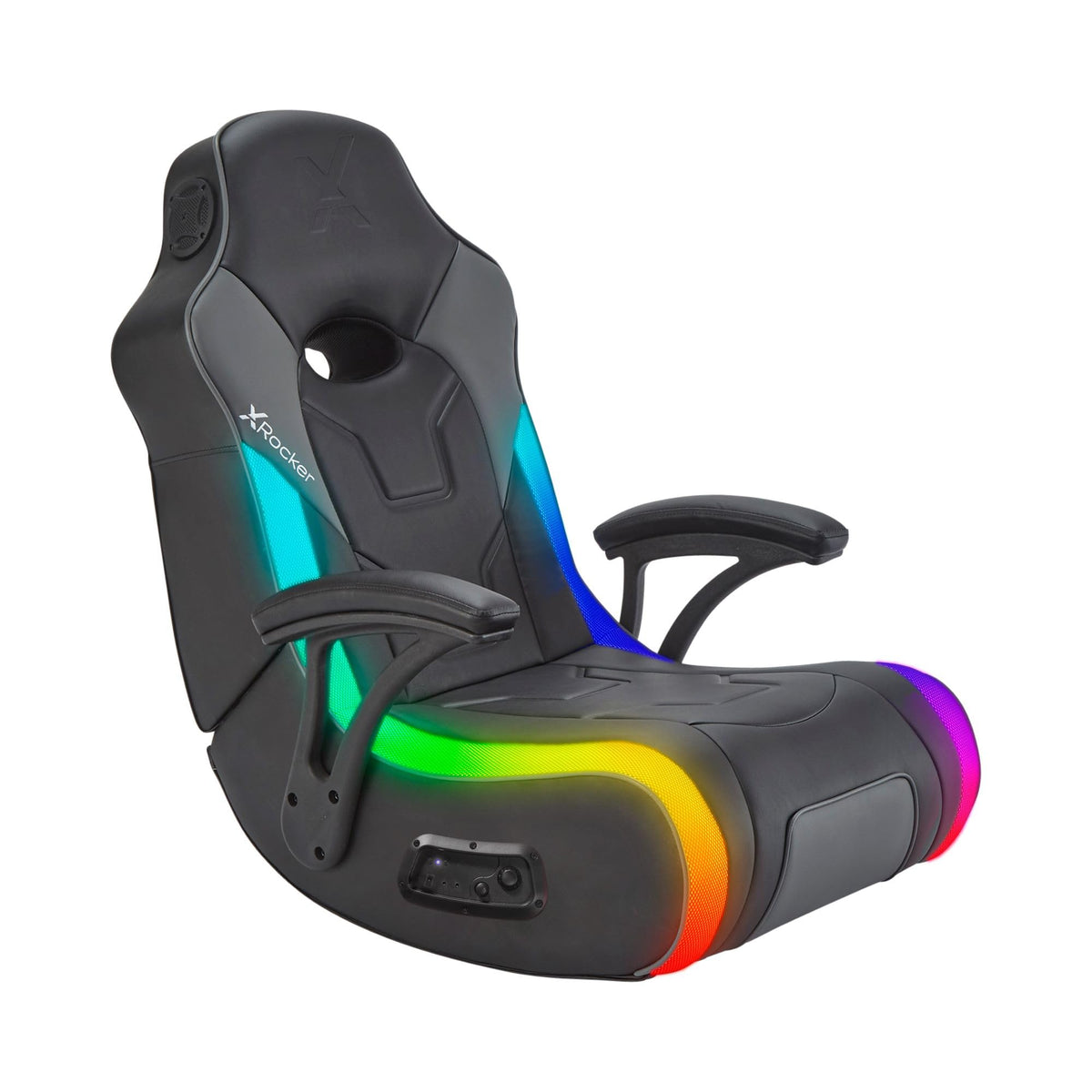 X Rocker G-Force RGB LED Video Gaming Floor Chair with Armrests, Built-in Audio via Wireless Bluetooth, Foldable, Vegan Leather, 300 lbs Max, Black, Gifts for Gamers