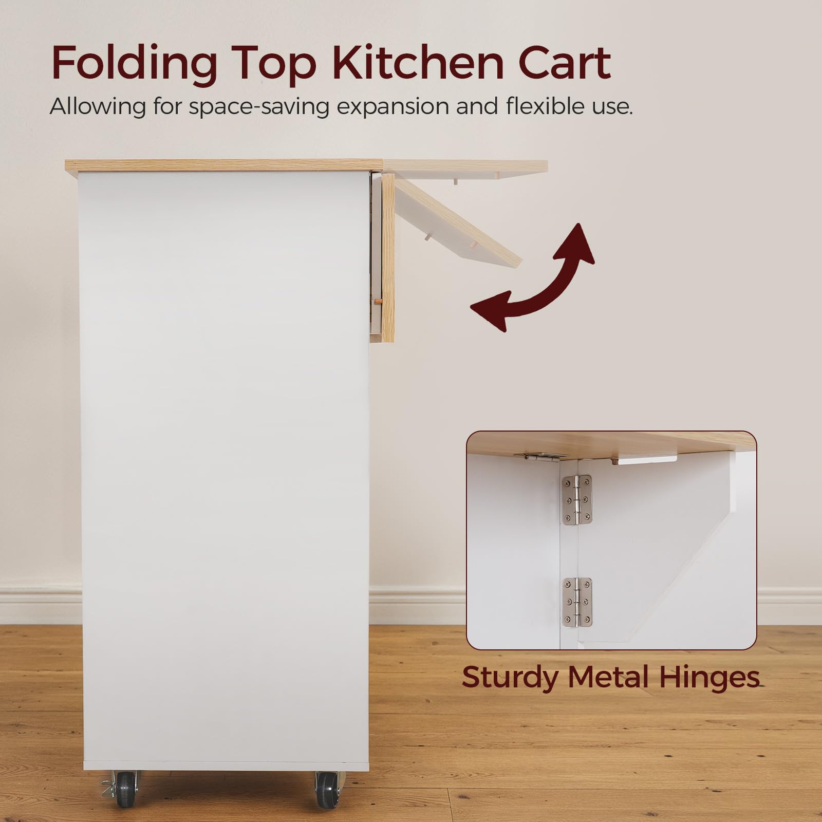 Kitchen Island Cart with Drop Leaf & Folding Countertop