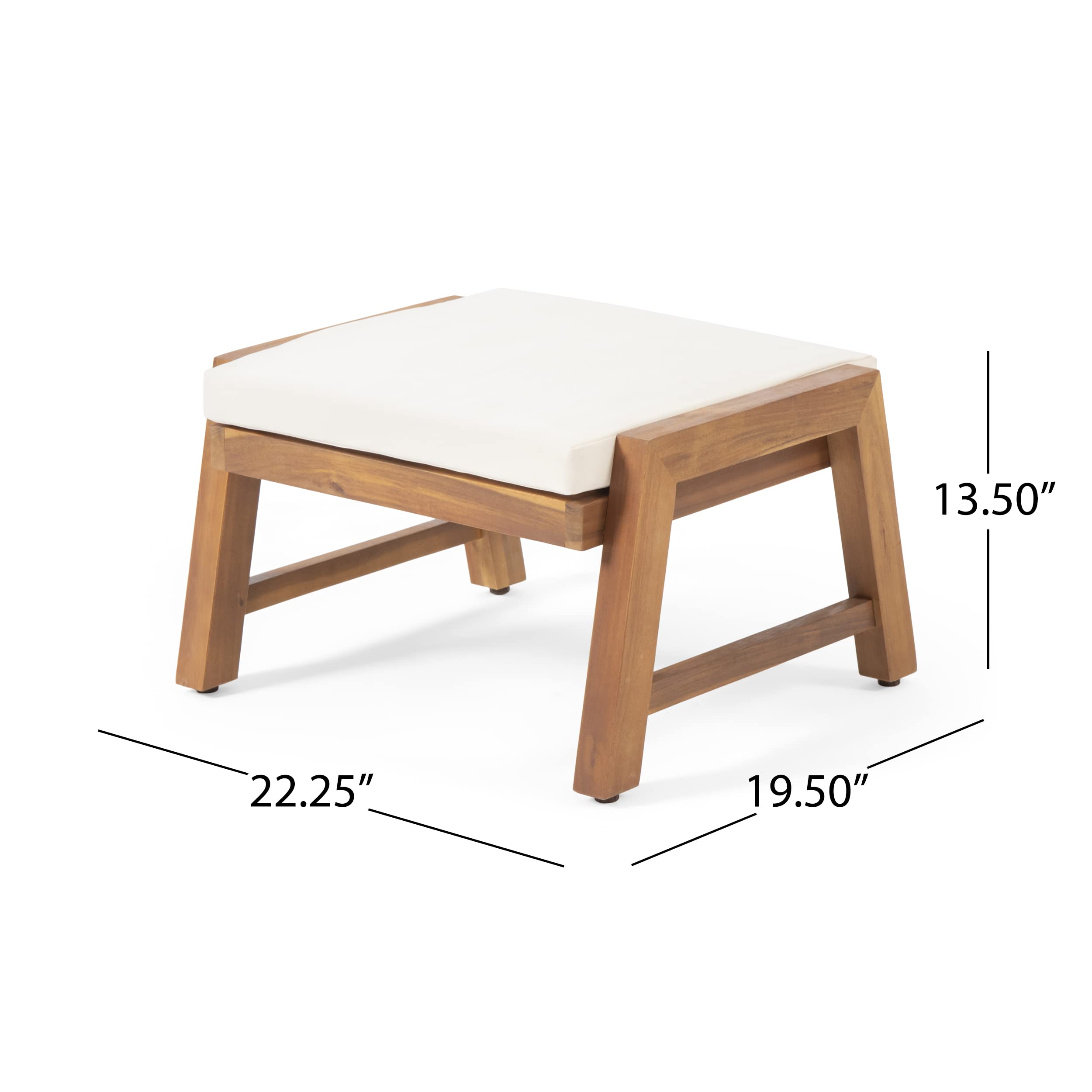 Outdoor Acacia Wood Ottoman Set with Cushions (Set of 2)