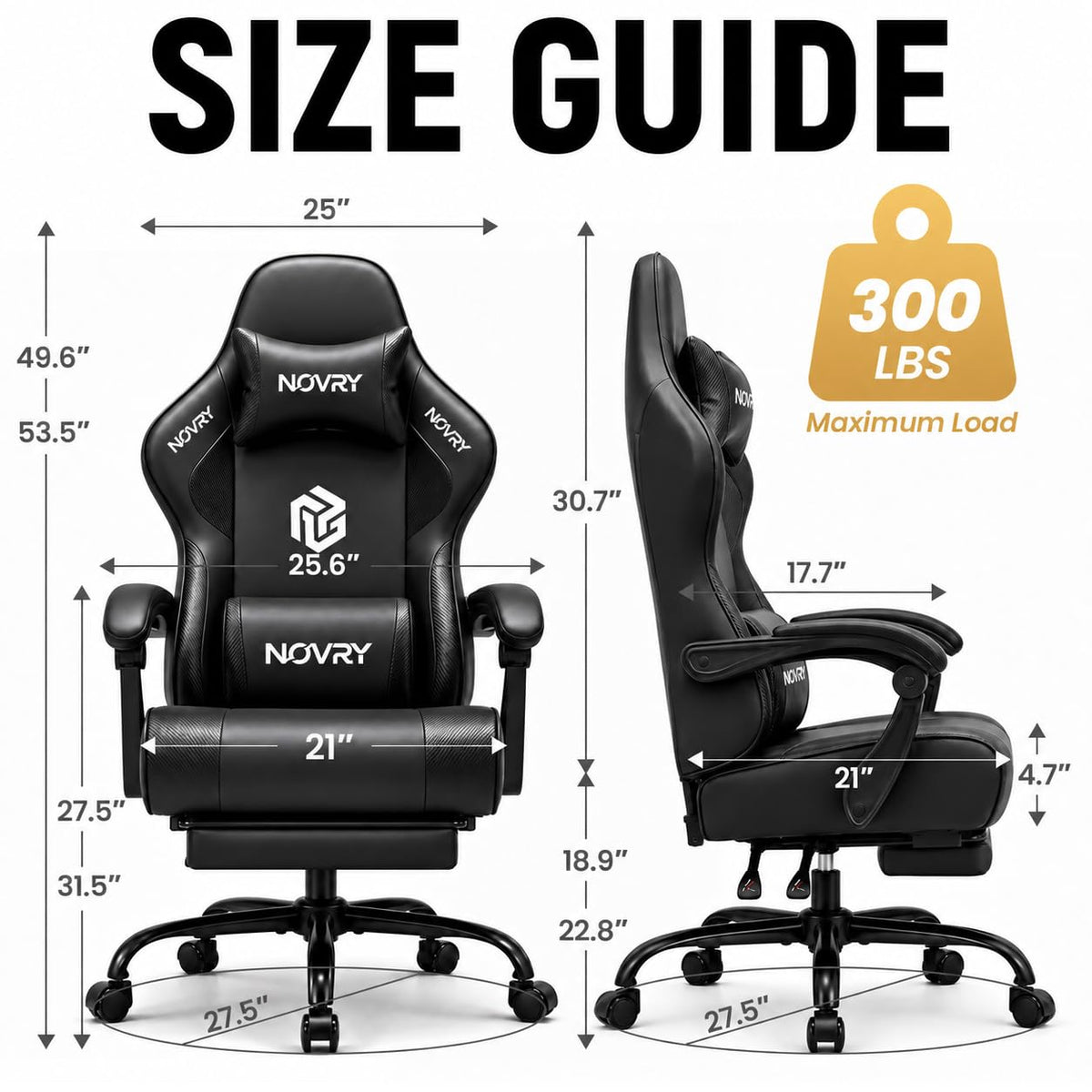 Gaming Chair for Adults with Footrest,Upgraded Ergonomic Chair,All Black