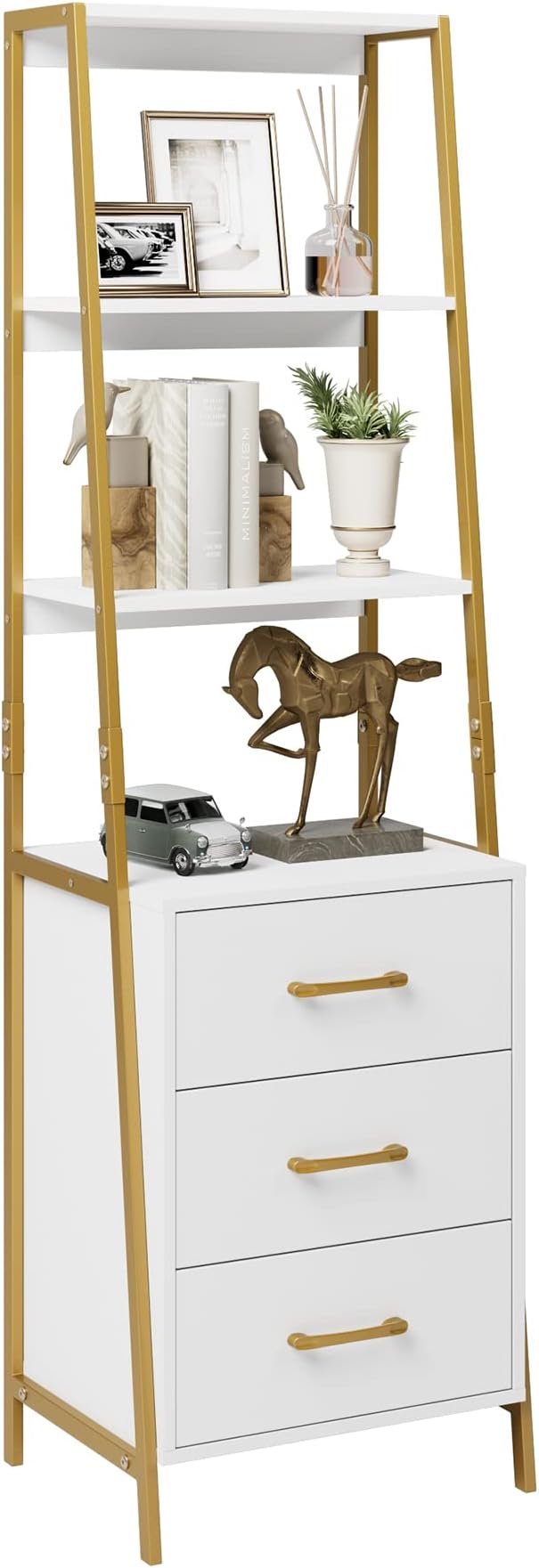 4-Tier Ladder Bookshelf with 3 Drawers