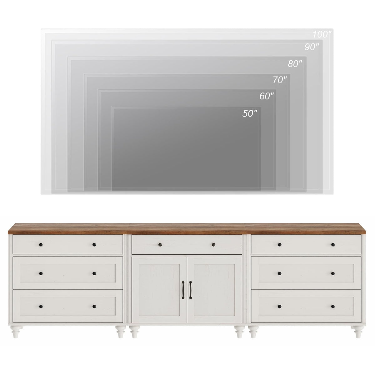 White Buffet Sideboard with 7 Drawers