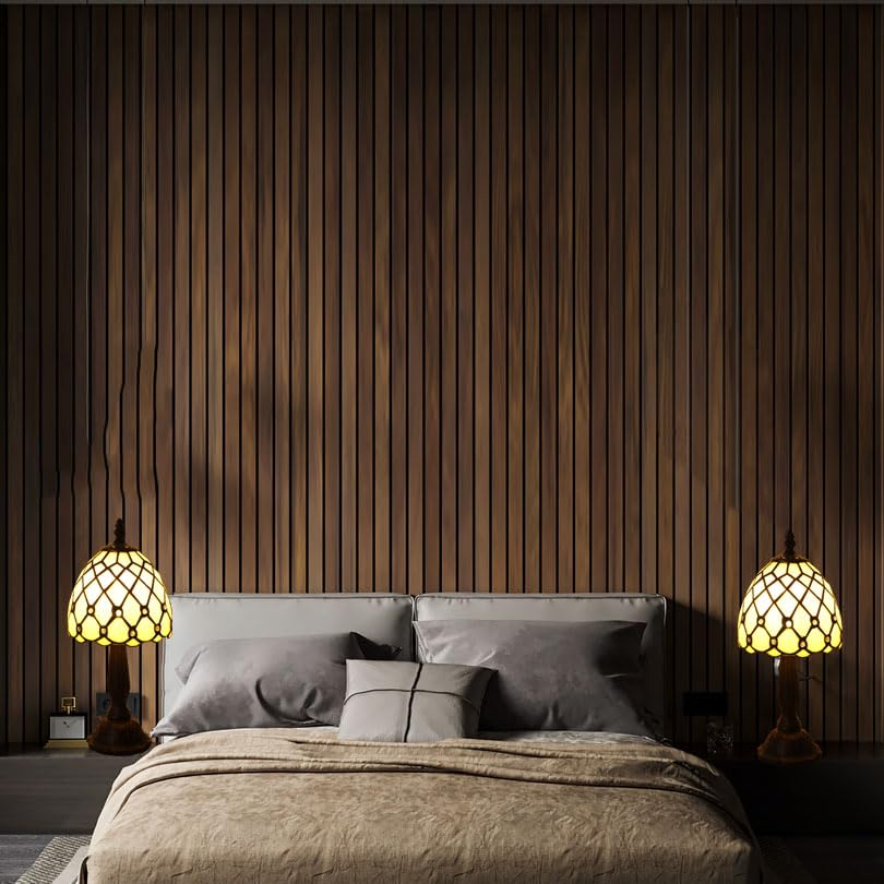 KALOUFUL Small Tiffany Style Table Lamp,3 Color Temperature Beads Light Gold Stained Glass Table Lamps for Living Dining Room,Bedroom,Bedside Nightstand Night Light+LED E12 Bulb,6X6X13Inch