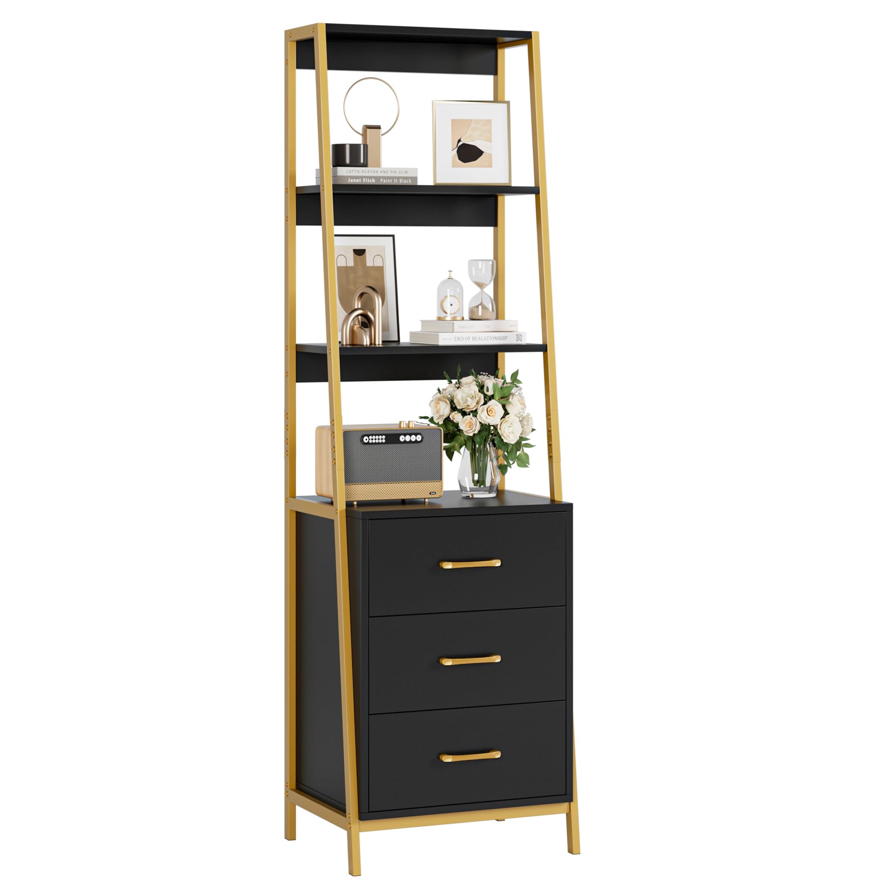 4-Tier Ladder Bookshelf with 3 Drawers