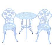 WILOUNGE 3-Piece Cast Aluminum Outdoor Bistro Set, Outdoor Table and Chairs Set of 2 with Umbrella Hole for Patio Garden Park(White, Rose)