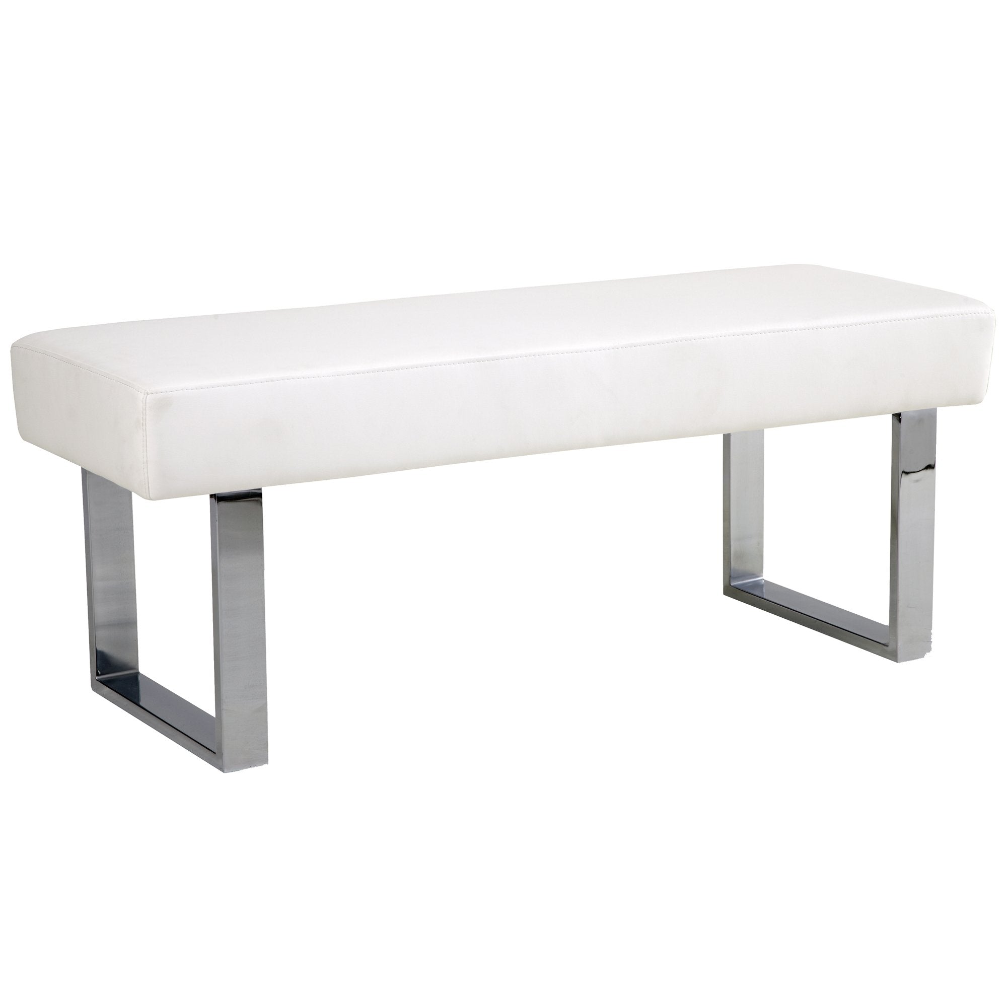Armen Living Amanda Bench in White and Chrome Finish 48"x18"x19"