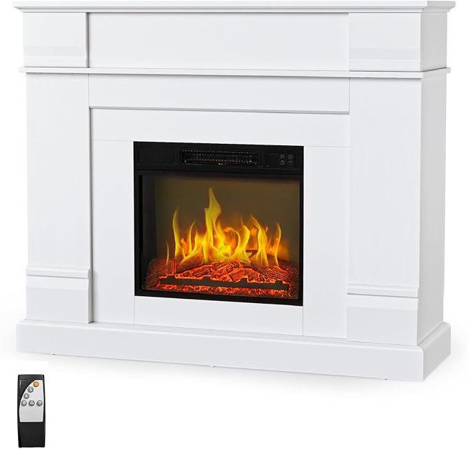 Electric Fireplace with Wood Mantel