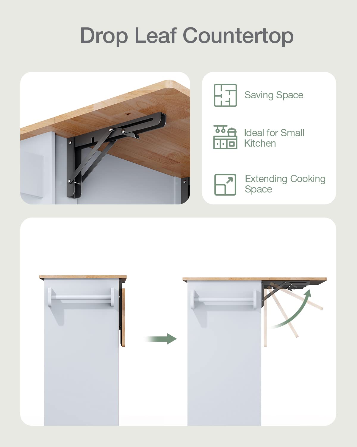 Kitchen Island Cart with Rubber Wood Top, Storage Cabinets & Drawers