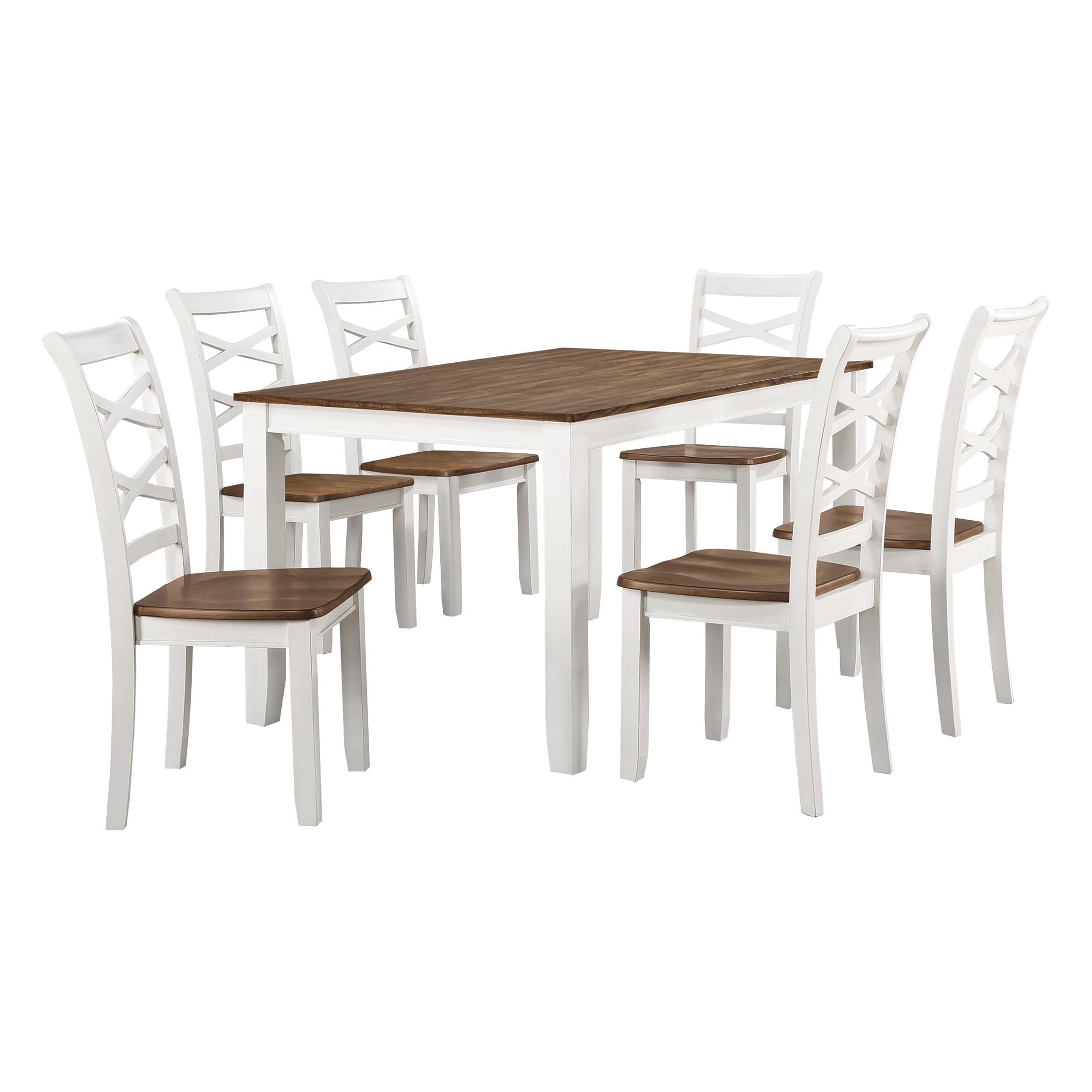 Lexicon Dining Table Set for 6 with Chairs, Wood 7 Piece Farmhouse Dining Room Table and Chairs Set of 6, Cross Back, Easy Assembly Seater for Indoor Home, Dinner, Kitchen, Cherry/White