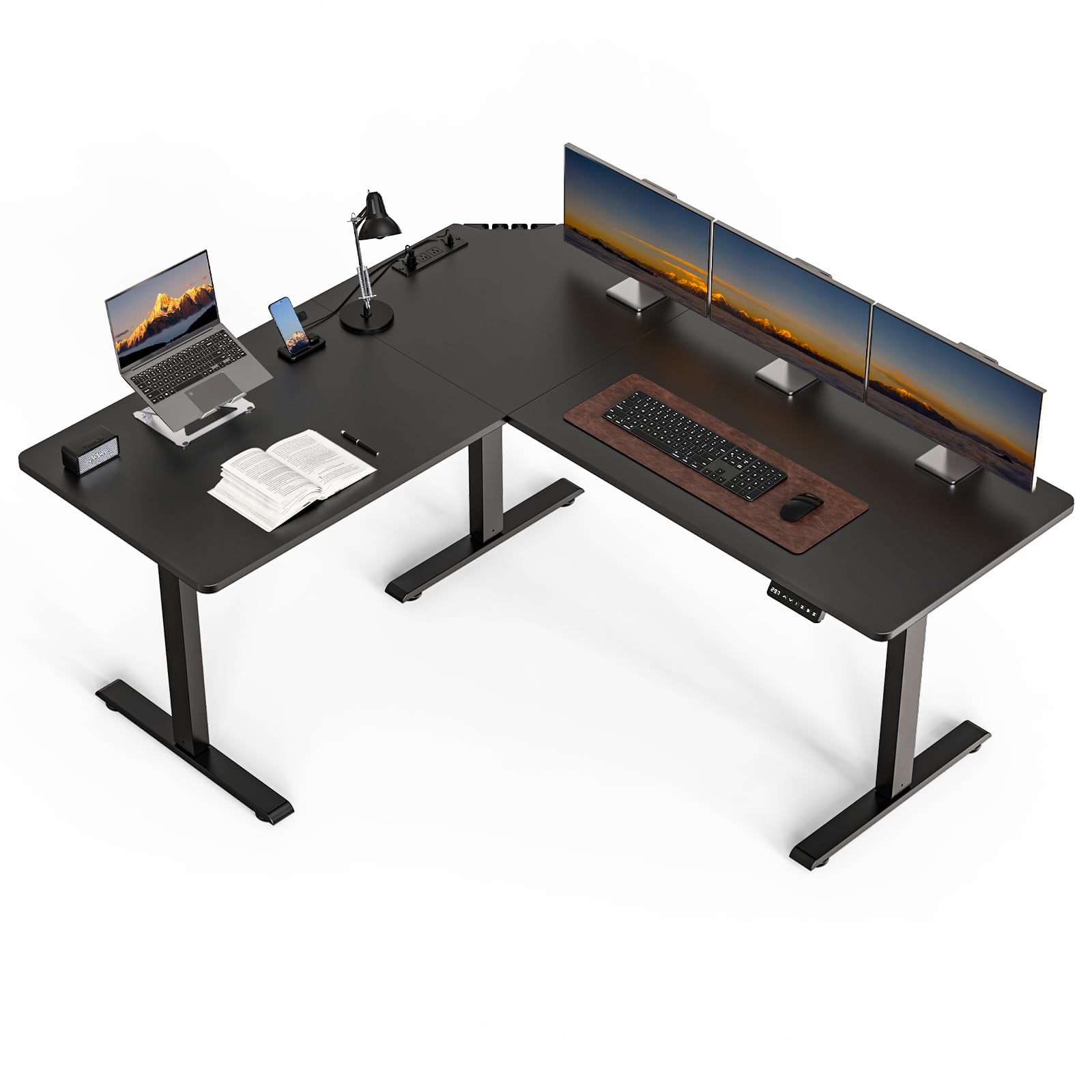 ExaDesk 63 x 55 inch L-Shaped Standing Desk, Corner Computer Desk, Electric Standing Desk Adjustable Height, Sit to Stand Ergonomic Workstation for Home Office, Black