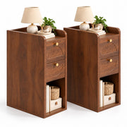 Micleed Narrow Nightstand Set of 2, Bedside Table with 2 Drawers, Walnut
