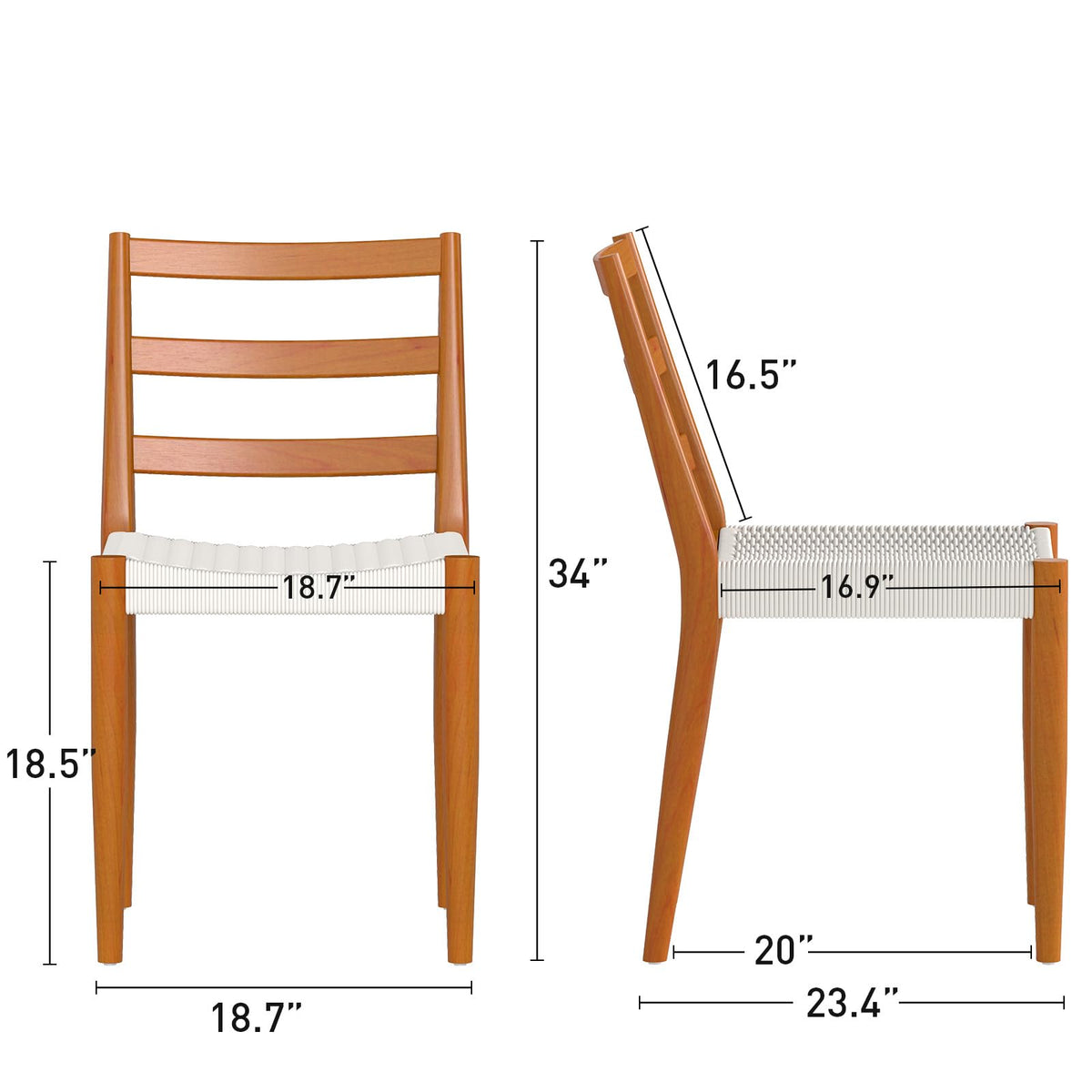 Bonzy Home Wood Rattan Armless Dining Chairs Set of 6, Brown&Beige
