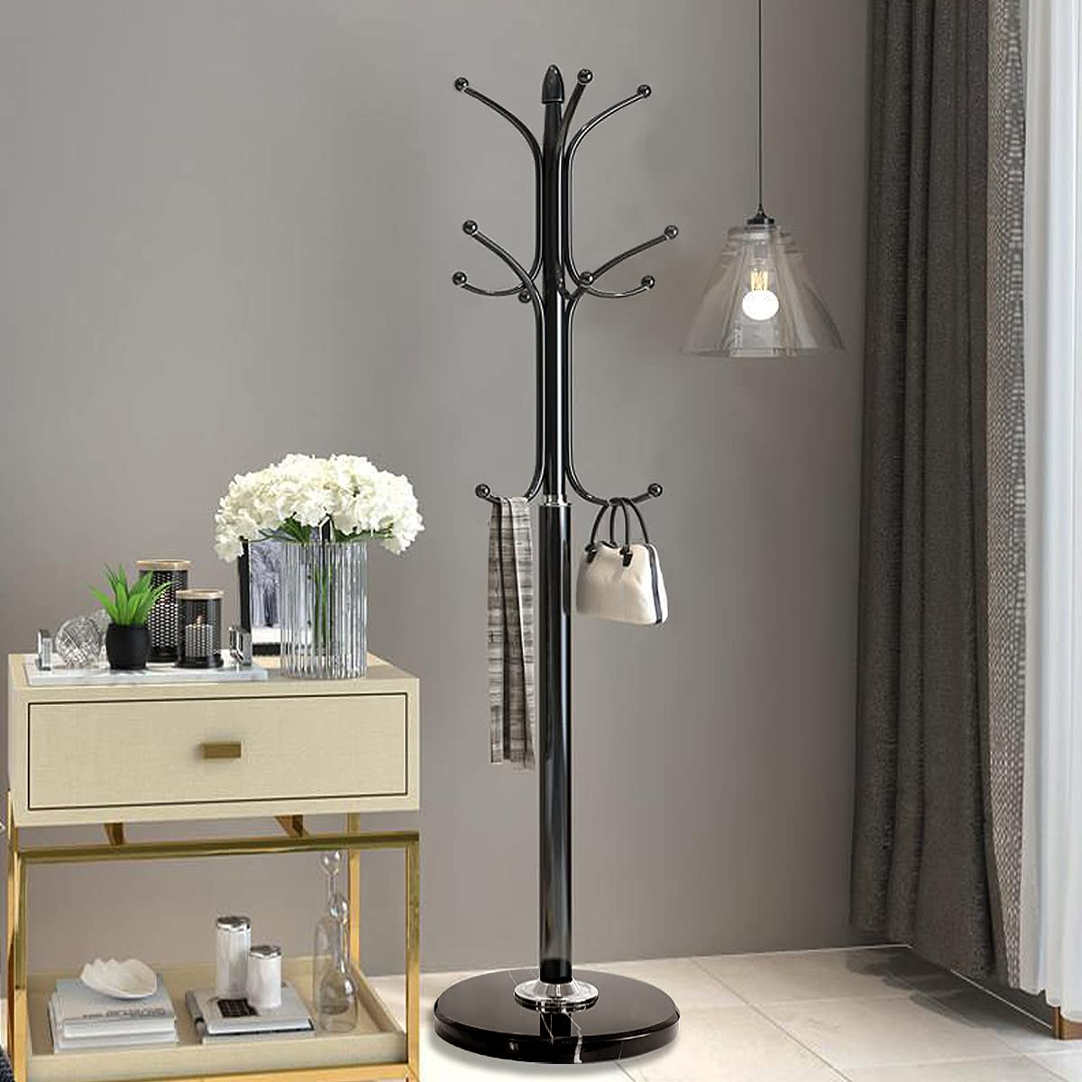 12-Hook Marble Base Coat Rack