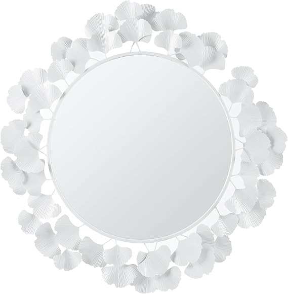 Gold Ginkgo Leaf Round Wall Mirror