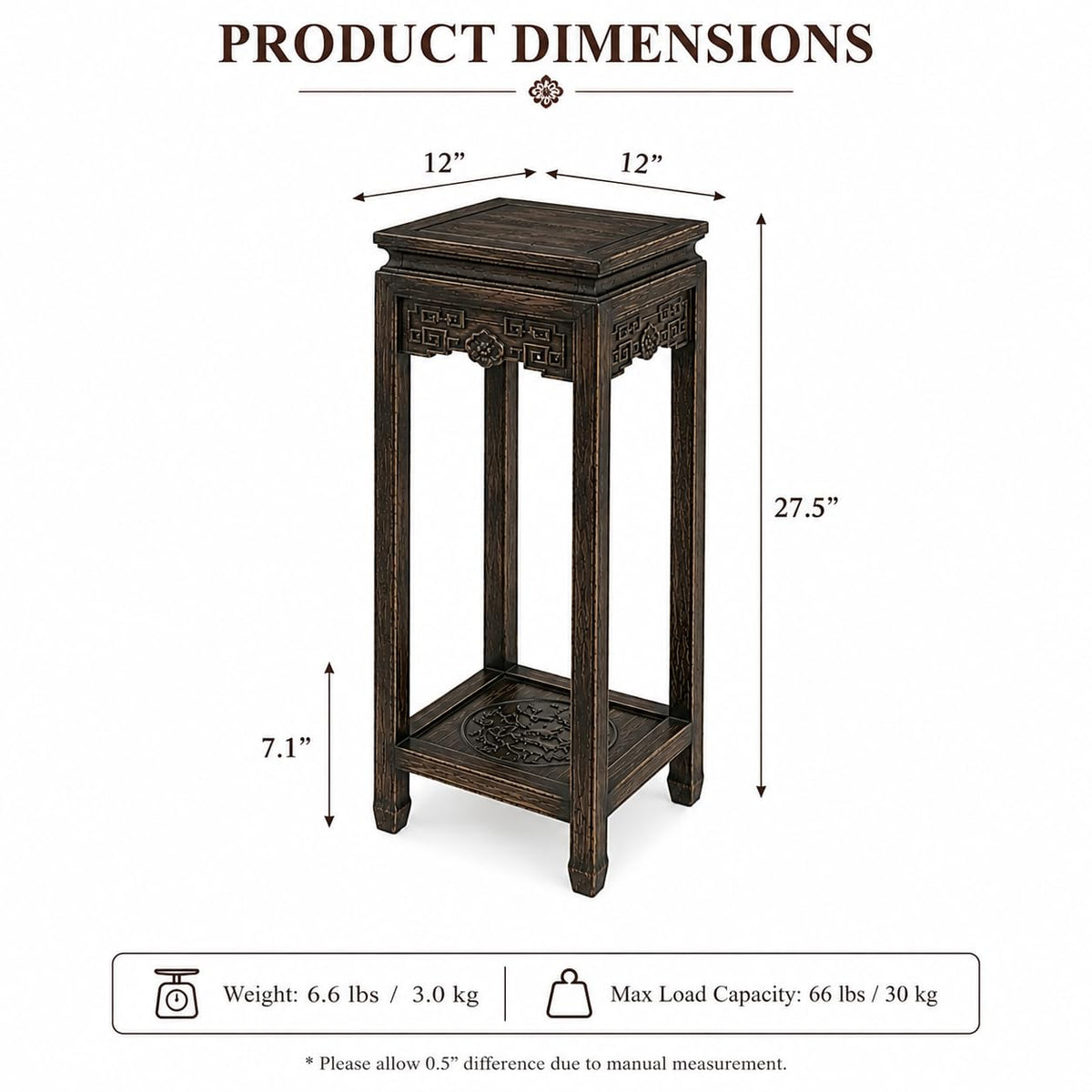 Festcool 27.5" Rosewood Plant Stand, Square Display Pedestal Table