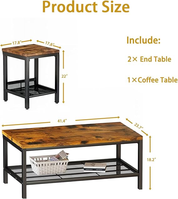 3-Piece Coffee Table Set with Metal Legs