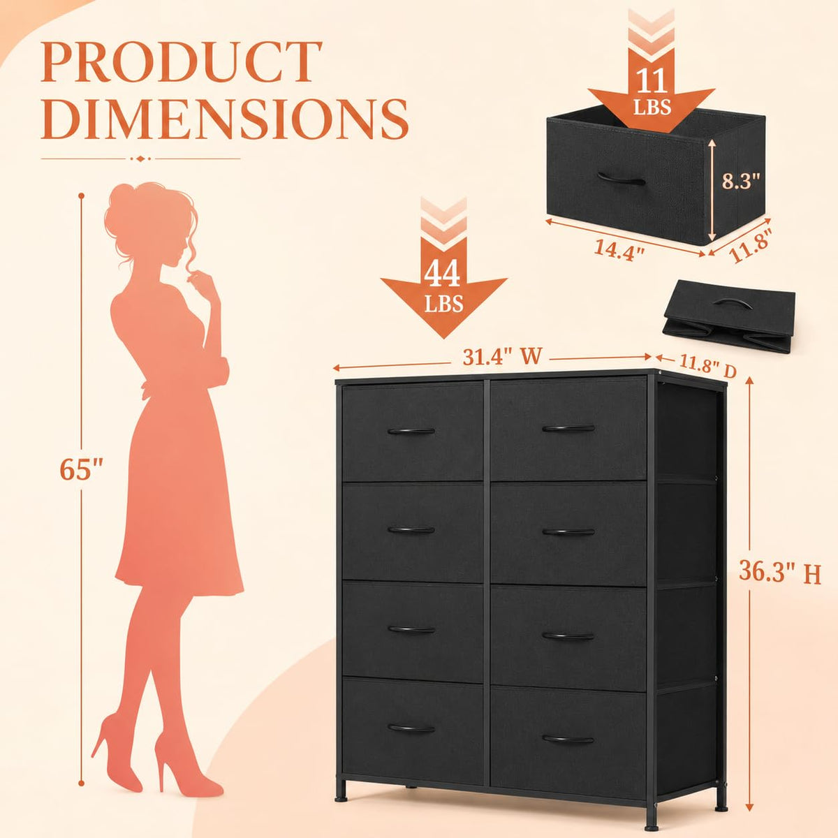 8-Compartment Tall Storage Cabinet with Steel Frame and Top Panel, Black