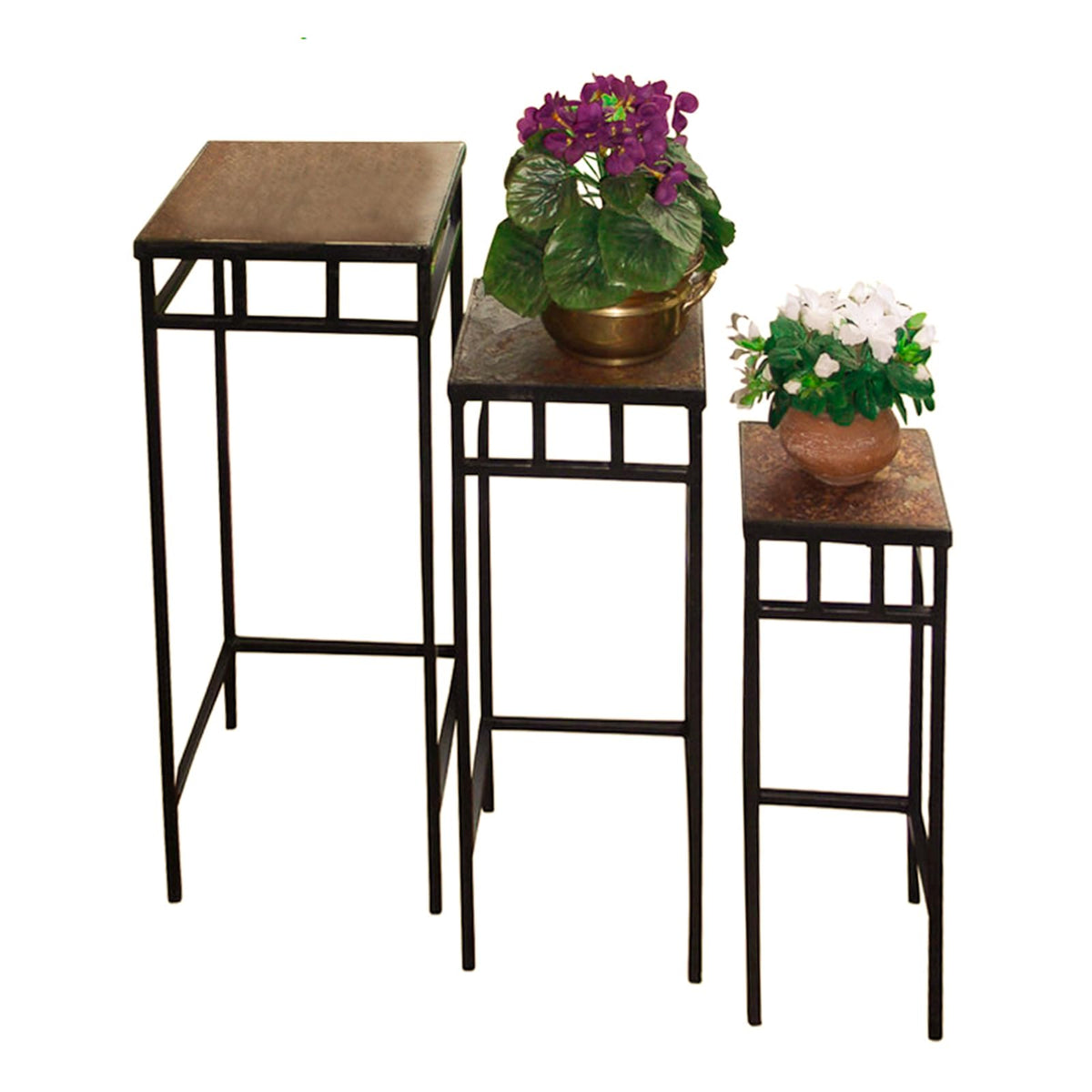 Zhongma Set of 3 Metal Plant Stand with Slate Top Fully Assembled Square Flower Shelf without Installation Required