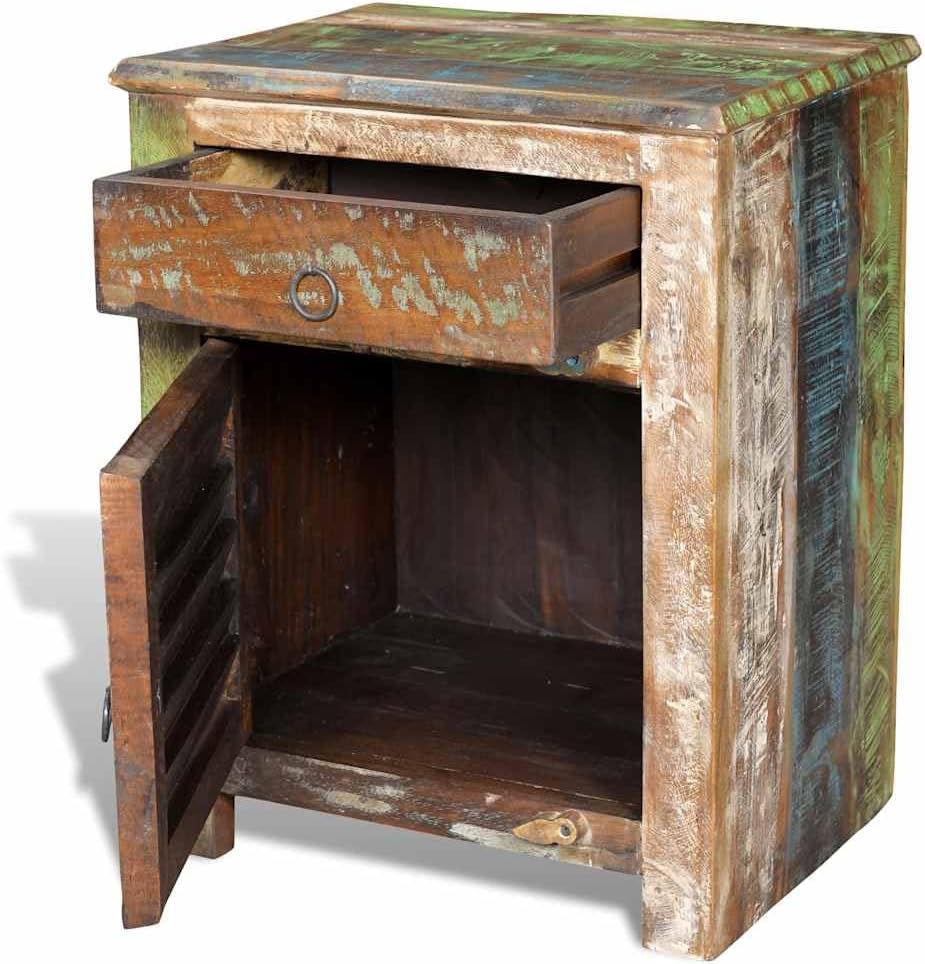 Reclaimed Wood End Table with Drawer & Cupboard