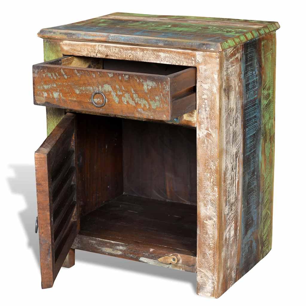 Reclaimed Wood End Table with Drawer & Cupboard