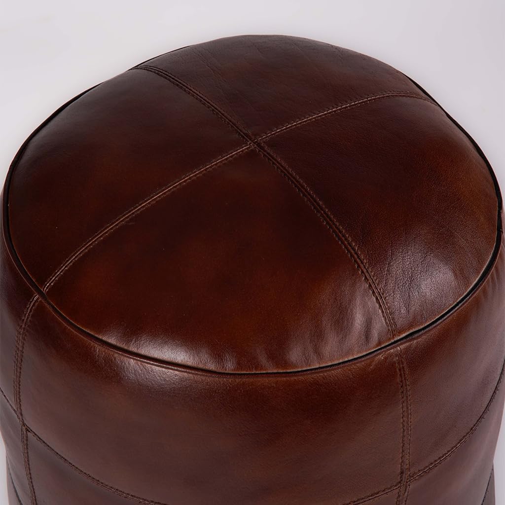 Brown Leather Pouf
