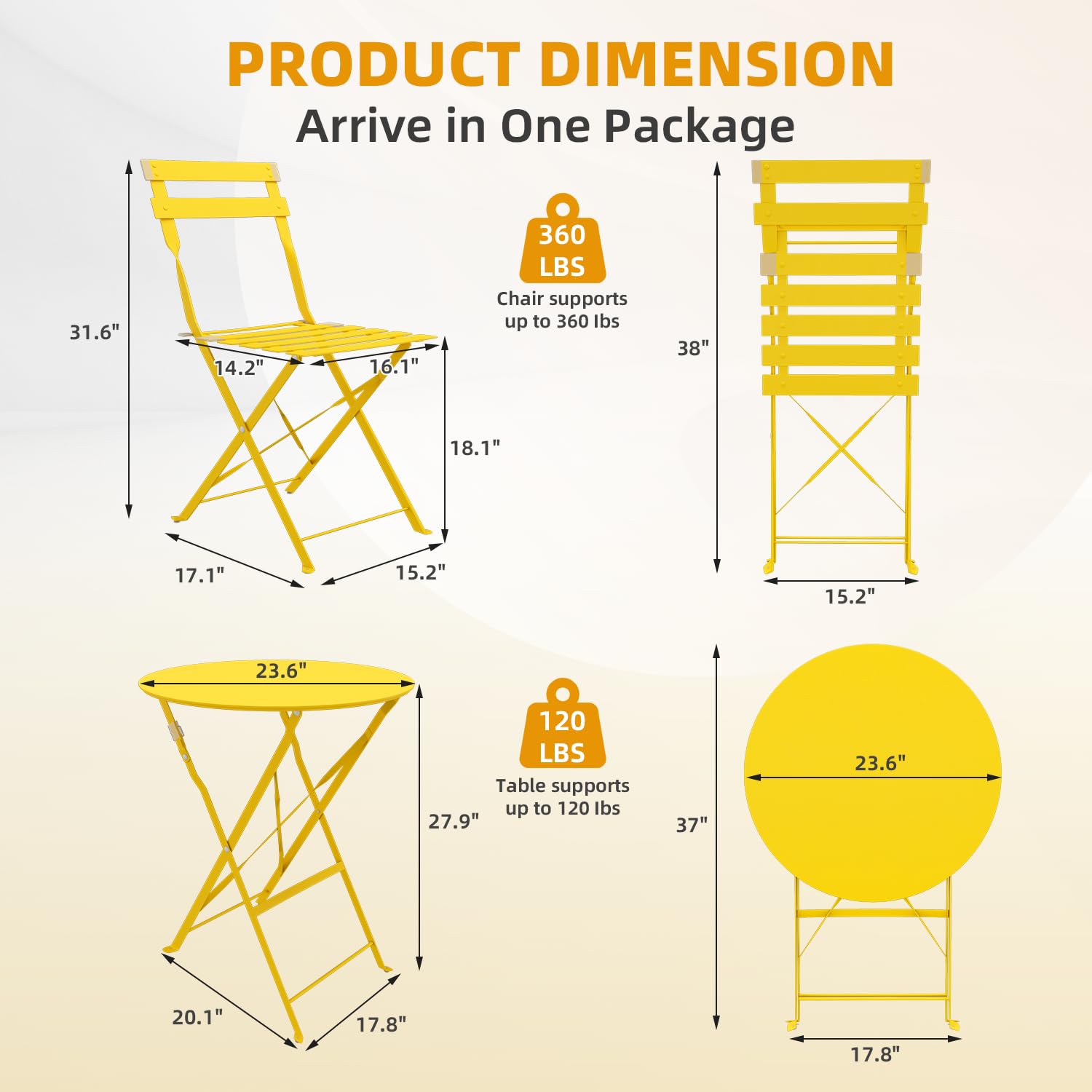 3-Piece Folding Patio Bistro Set