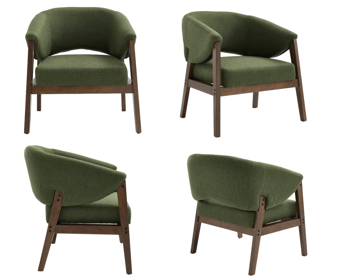 Green Linen Barrel Accent Chair