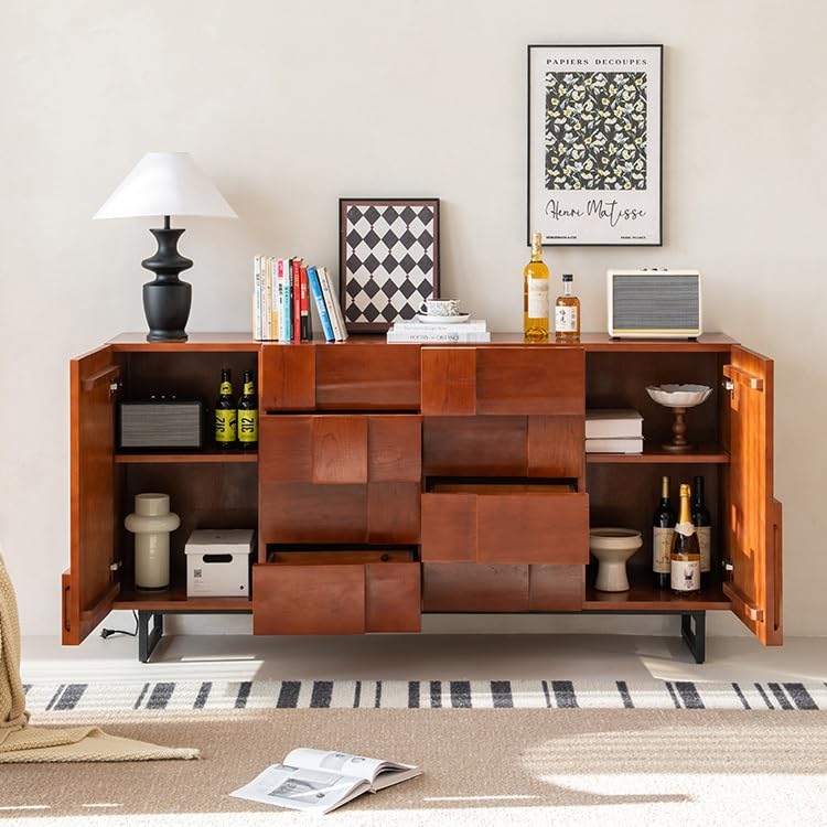 ZUZUZ Sideboard Buffet Cabinet 160x40x91cm Retro Side Cabinet Small Apartment Living Room Storage Kitchen Cupboard Skeleton Line Solid Wood Chest of Drawers Cupboard Coffee Bar Cabinet
