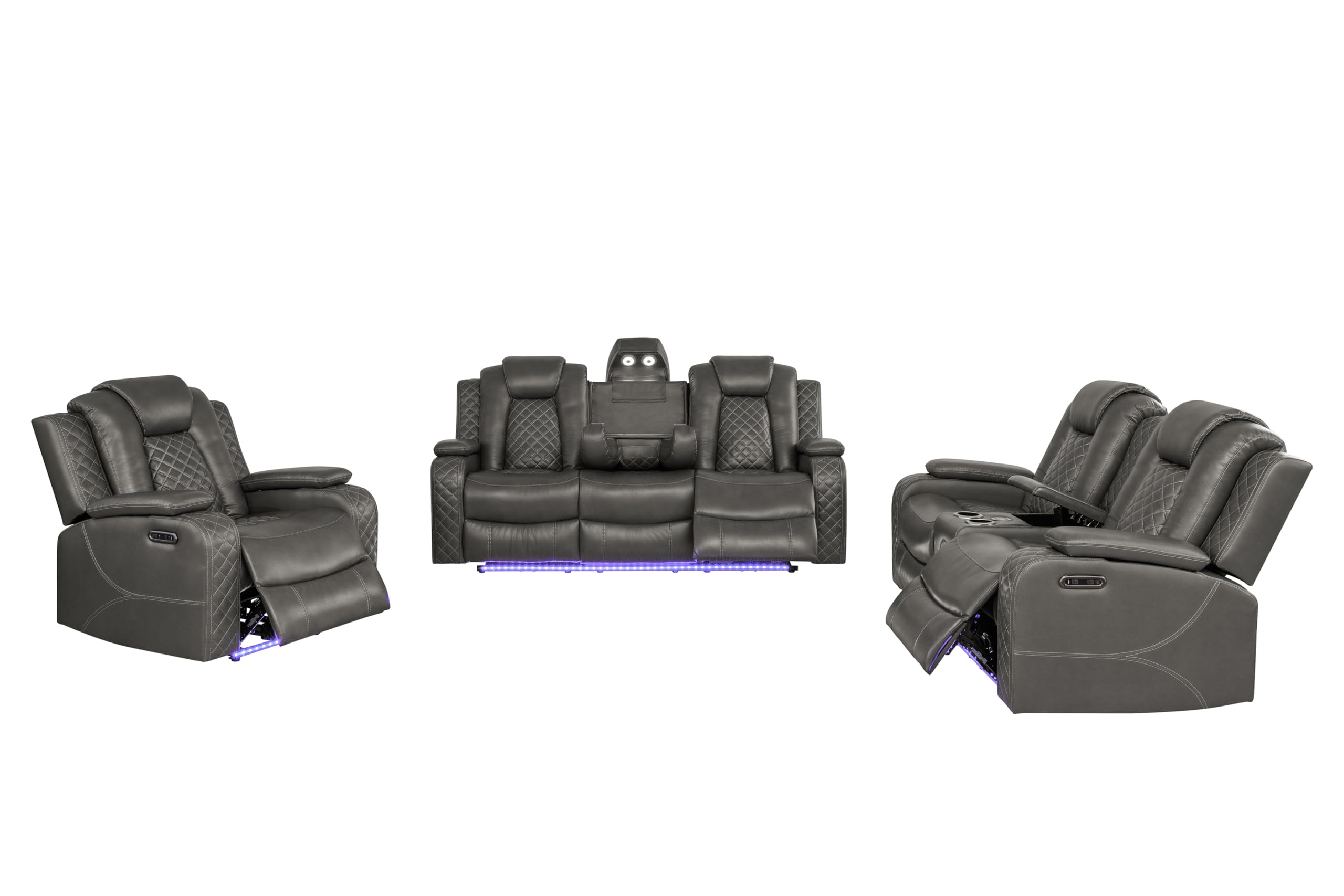 Power Recliner Sofa Set with LED & Bluetooth – 3-Piece