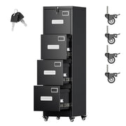 Reemoon Metal 4 Drawer File Cabinet with Lock and Wheels, Black