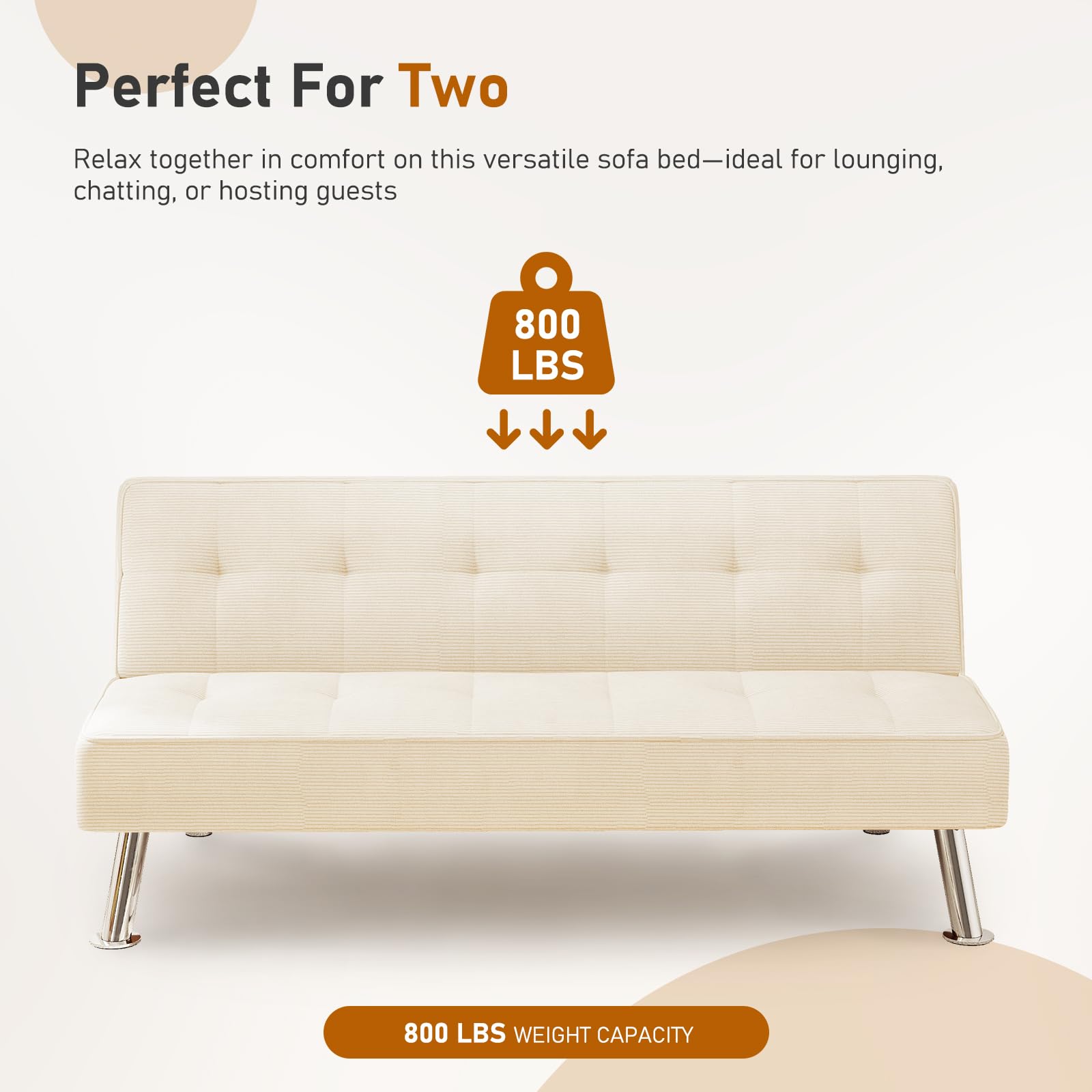 Convertible Futon Sofa Bed – Corduroy, 3-Position Adjustable Backrest