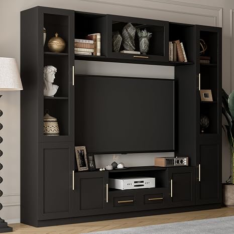 126" 4-Piece Entertainment Center Wall Unit with Glass Doors & Drawers